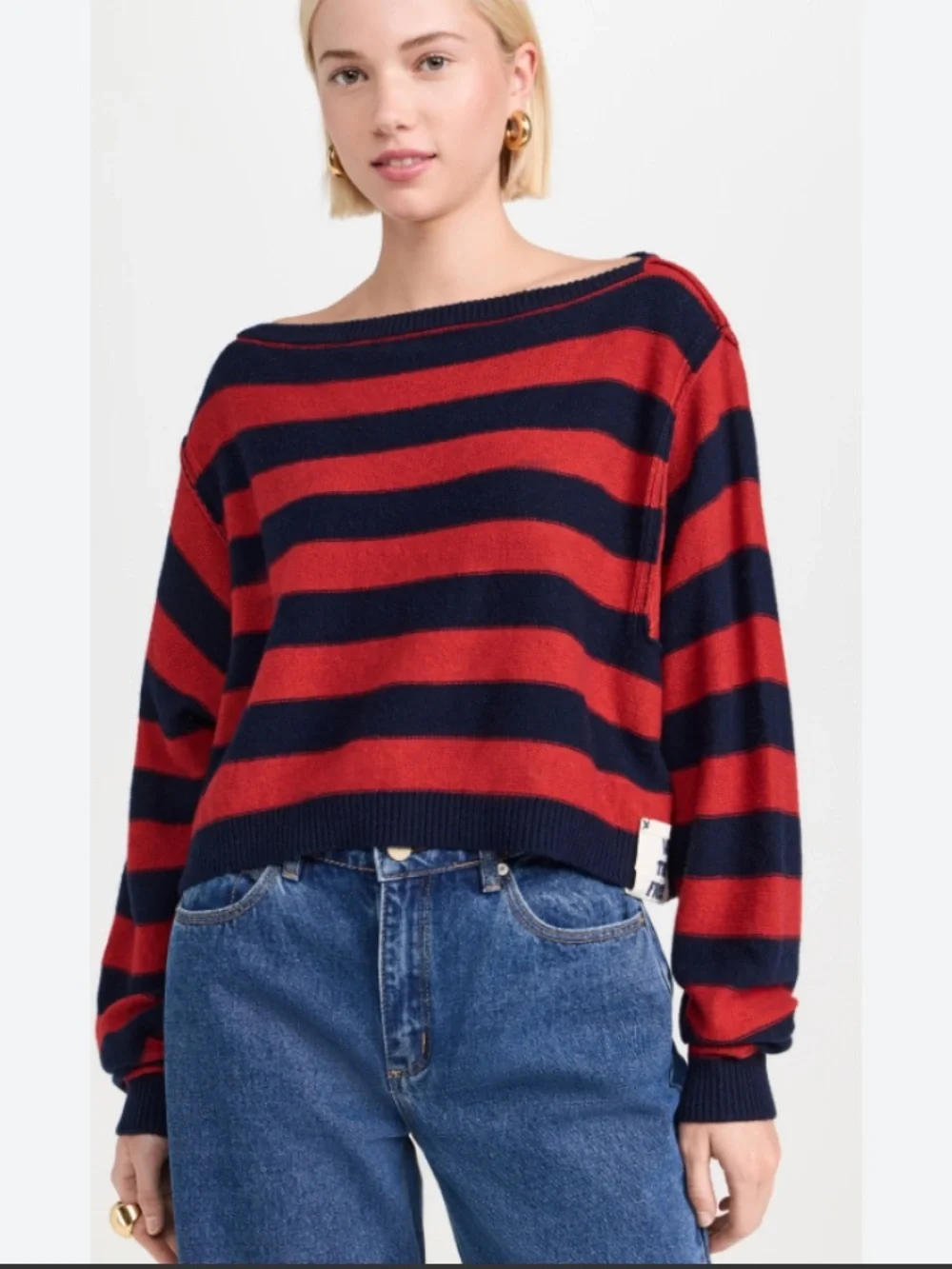 Free People we the free into the blue stripe red/blue boxy crop sweater size L